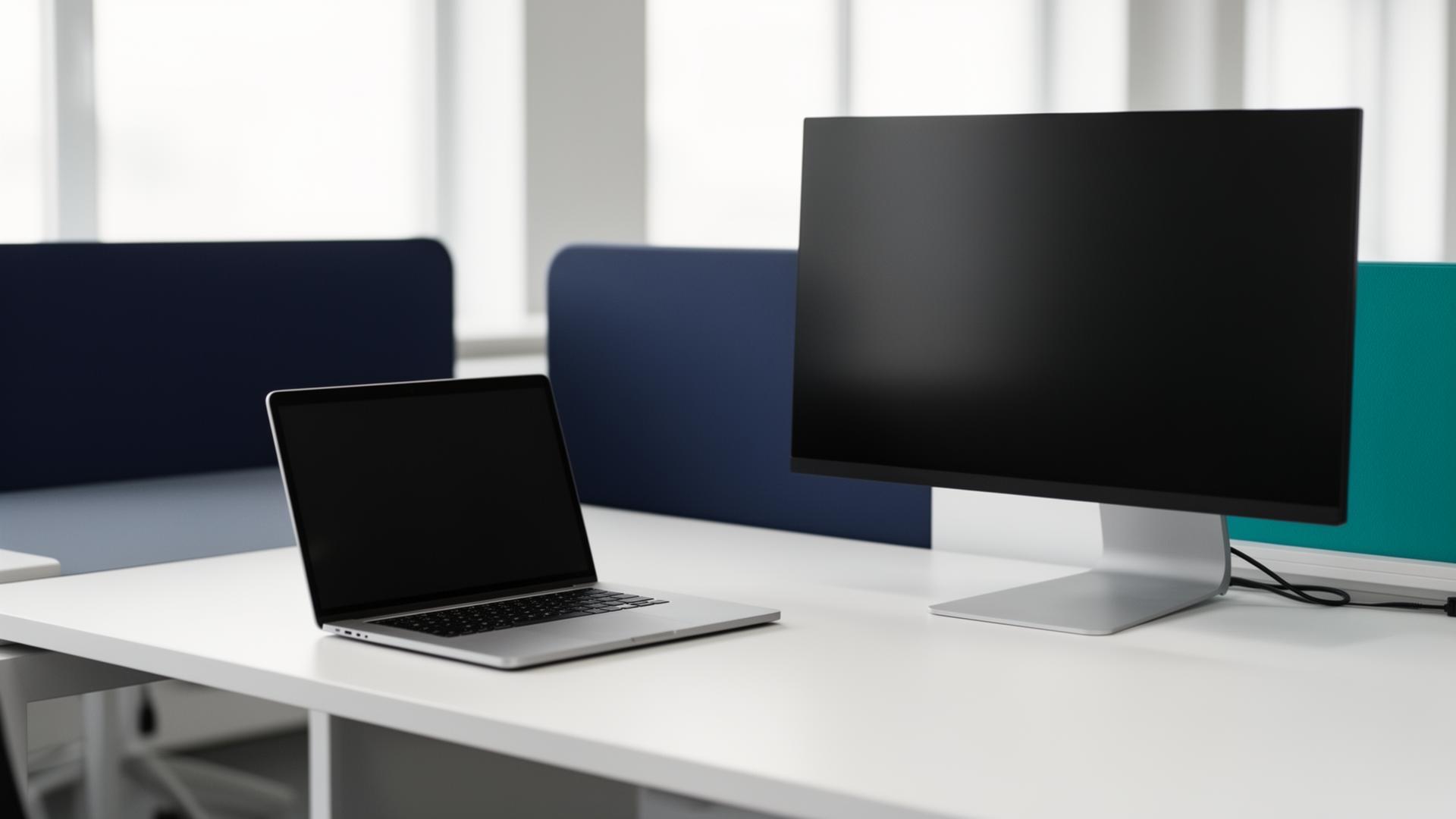 Modern workspace with laptop and desktop